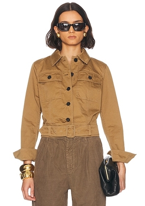 Saint Laurent Cropped Belted Jacket in Chatain - Beige. Size 40 (also in ).
