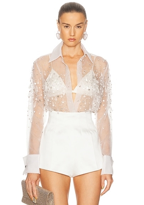 Retrofete Aubriella Embellished Shirt in White - White. Size M (also in S, XL).