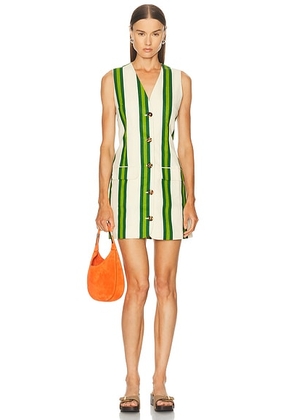 SIMONMILLER Carob Printed Linen Mini Dress in Cream & Green Stripe - Green. Size XS (also in L).