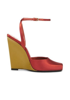 Saint Laurent La Scandale Wedge Sandal in Dark Ruggine - Rust. Size 37 (also in 39, 38, 38.5, 40, 37.5, 39.5, 41, 36.5).