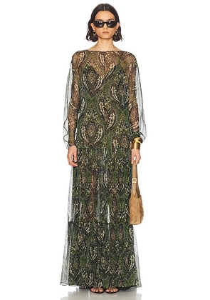 Saint Laurent Long Sleeve Maxi Dress in Vert Multico - Dark Green. Size 36 (also in 34).