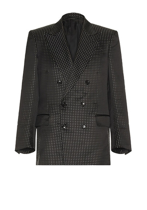 TOM FORD Duchesse Polka Dot Jacquard Double Breasted Jacket in Black & Ivory - Black. Size 50 (also in ).
