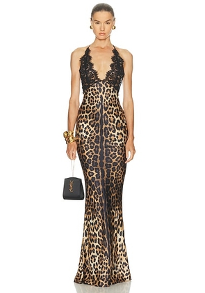 Retrofete Rainey Dress in Leopard Print - Black,Brown. Size M (also in L, S).