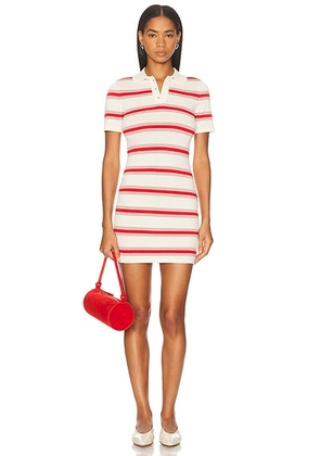 SEROYA Liev Knit Mini Dress in Eggshell  Cherry  & Sand - White. Size S (also in XS, M, XL).