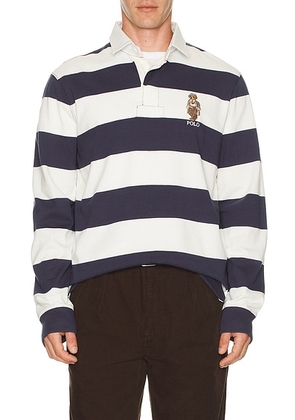Polo Ralph Lauren Long Sleeve Novelty Heritage Bear Rugby Polo in Faded Blue & Deckwash - Blue. Size S (also in L, XL/1X).