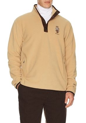 Polo Ralph Lauren Fleece Novelty Heritage Bear Mockneck Sweatshirt in Camel - Brown. Size XL/1X (also in XXL/2X).