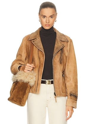 Ralph Lauren Collection Gibbons Moto Jacket in Distressed Brown - Tan. Size 0 (also in 4, 2).