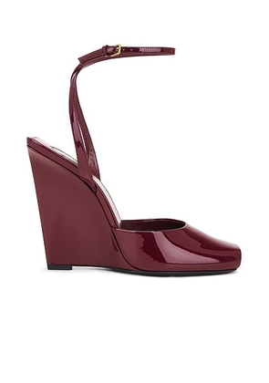 Saint Laurent Orhand Peep Toe Wedge in Grenade - Red. Size 37 (also in 36.5, 37.5, 38, 39).