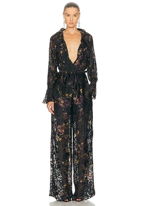 Ralph Lauren Collection Carol Jumpsuit in Green Multi - Black,Dark Green. Size 2 (also in ).