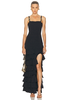 PatBO Gavea Mesh Flutter Midi Dress in Black - Black. Size M (also in L, XL, S).