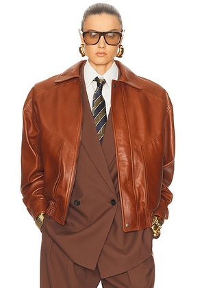 Saint Laurent Leather Bomber Jacket in Marron Epagneul - Burnt Orange. Size 38 (also in 34, 36, 40).