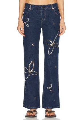 SIEDRES Low Rise Straight Leg Jeans in Navy - Blue. Size 38 (also in 34, 40).