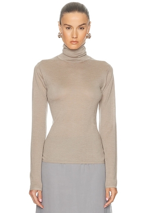 RENGGLI Cashmere Silk Fitted Turtleneck Sweater in Stone - Grey. Size S (also in XS, M).