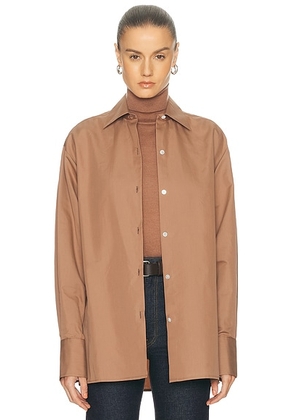 RENGGLI Cotton Silk Button Up Top in Amber - Brown. Size M (also in L, S, XL, XS).