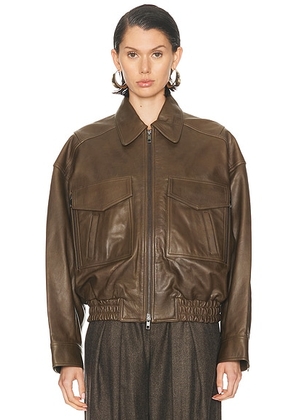 Staud Eugene Leather Jacket in Truffle - Brown. Size M (also in L, S, XS).