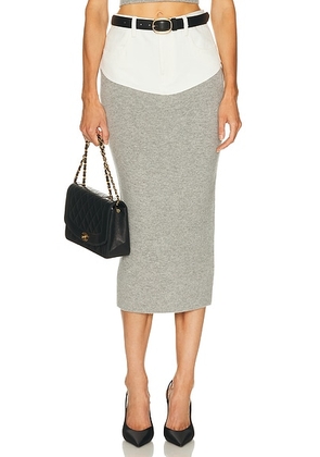 Self-portrait Knit Denim Insert Midi Skirt in Grey - White,Light Grey. Size XS (also in ).