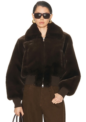 Ronny Kobo Clemence Faux Fur Jacket in Brown - Chocolate. Size M (also in L, S).