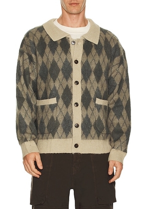 Found Wool Blend Argyle Sweater in Grayscale - Grey. Size L (also in M, S).