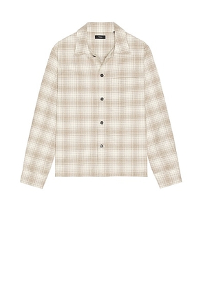 Theory Light Textured Check Shirt in Duffle Multi - Brown. Size L (also in M, XL/1X, XXL/2X).