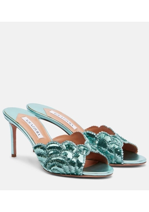 Aquazzura Ce Soir 75 sequined metallic leather mules