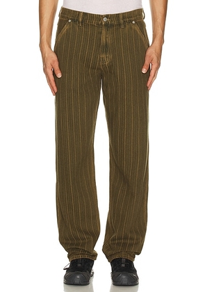 Pleasures Rail Stripe Work Pants in Brown - Brown. Size M (also in L, S, XL/1X, XXL/2X).