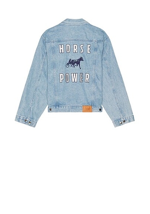 Siegelman Stable x Ford Patched Denim Jacket in Blue Indigo - Blue. Size XL/1X (also in L, M, S).