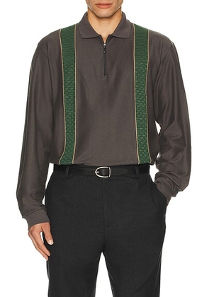 Palmes Society Long Sleeve Zip Polo in Charcoal - Charcoal. Size M (also in S, XL/1X).