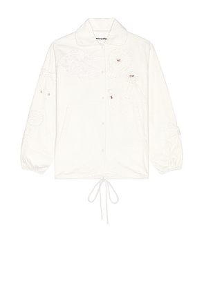 Story mfg. Varsity Jacket in Ecru Rosette - White. Size S (also in M, XL/1X).