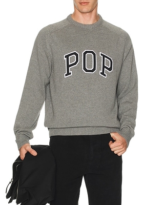 Pop Trading Company Knitted Arch Crew Neck Sweatshirt in Grey Heather - Grey. Size XL/1X (also in M).
