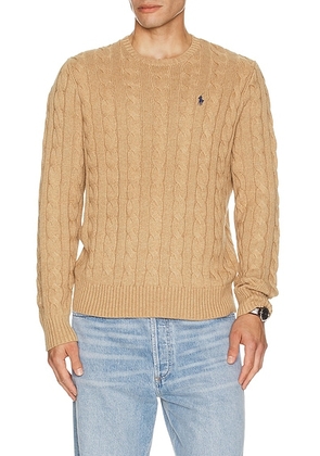 Polo Ralph Lauren Cable Knit Crewneck Sweater in Camel Melange - Beige. Size XL/1X (also in L, M, XXL/2X).