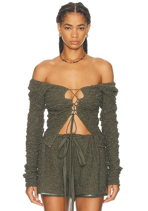 TG Botanical Emilia Blouse in Khaki - Olive. Size M (also in L, S).