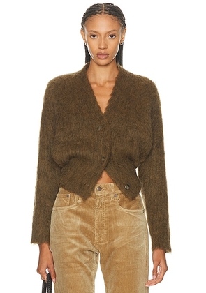 R13 Split Hem Ribbed Cardigan in Heather Olive Green - Olive. Size M (also in L).