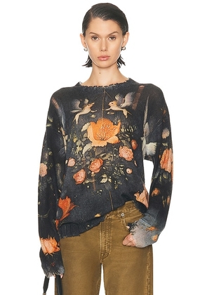 R13 Printed Boyfriend Sweater in Multicolor Black - Grey. Size M (also in L).