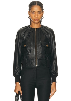 R13 Pleated Neck Leather Jacket in Black - Black. Size S (also in M, XS).
