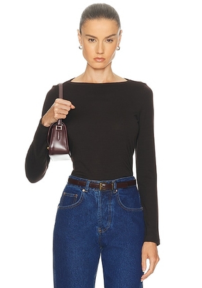 RENGGLI Long Sleeve Boatneck Tee in Chocolate - Brown. Size M (also in L, S, XL, XS).