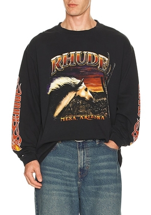 Rhude Mesa Stallion Long Sleeve Tee in Vintage Black  Red  & Yellow - Black. Size M (also in ).