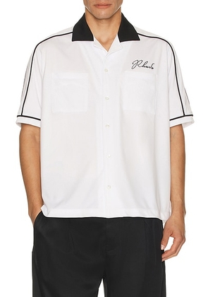 Rhude Fonda Del Sol Bowling Shirt in White  Black  & Yellow - White. Size M (also in L, XL/1X, XXL/2X).