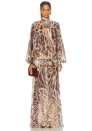Retrofete Opaline Dress in Melting Animal Print - Brown. Size M (also in S, XS).