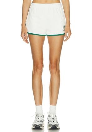 Sporty & Rich Crown Tennis Pique Short in White & Alpine - White. Size M (also in L, S).