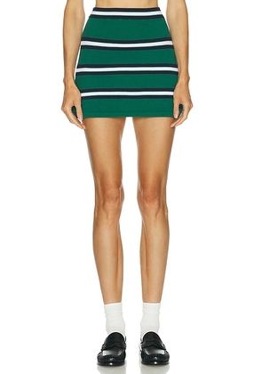 Sporty & Rich Serif Logo Silk Pique Aline Skirt in Alpine  White  & Dark Navy - Green. Size XS (also in ).