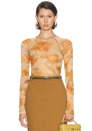 Saint Laurent Long Sleeve Top in Mastic  Orange  & Kaki - Orange. Size M (also in L, S).