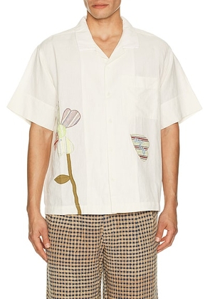 Story mfg. Greetings Shirt in Ecru Pansy - White. Size M (also in L, XL/1X).