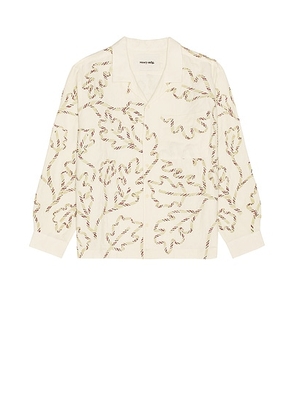 Story mfg. Greetings Long Sleeve Shirt in Sage Leaf Ribbon - White. Size M (also in L, XL/1X).