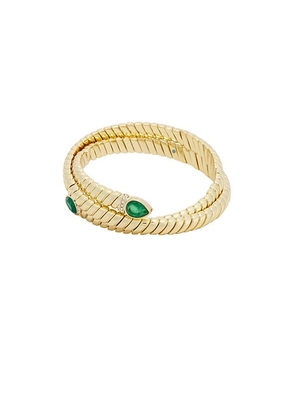 Roxanne Assoulin Wrap Around Cobra Bracelet in Shiny Gold  Emerald  & Pave - Metallic Gold. Size all.