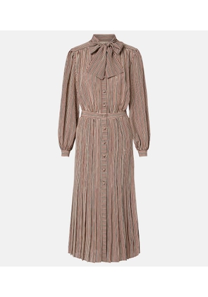 Valentino Striped tie-neck silk midi dress