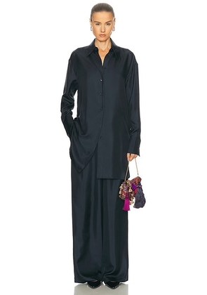 Rohe Oversized Silk Button Down Top in Storm - Navy. Size 38 (also in 40).