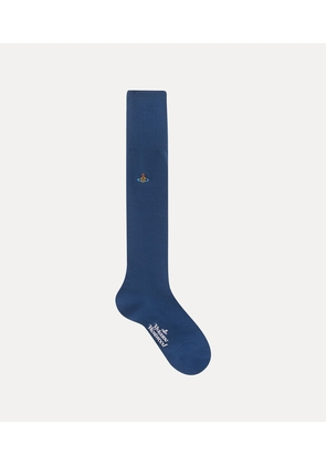 Vivienne Westwood Uni Colour Plain Knee High Socks Cotton Blue 6-8 Unisex