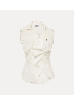 Vivienne Westwood Short Sleeve Drunken Shirt Embossed Cotton Stained-white 40 Women