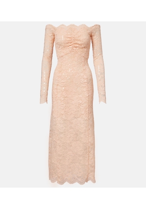 Rabanne Sequined off-shoulder lace midi dress