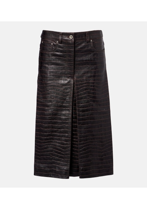 Rabanne Pleated croc-effect leather midi skirt